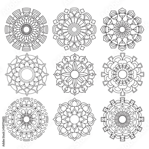 easy mandala design with clean lines for coloring book, tattoo and henna design, creative mandala art, mandala design for adults coloring book photo