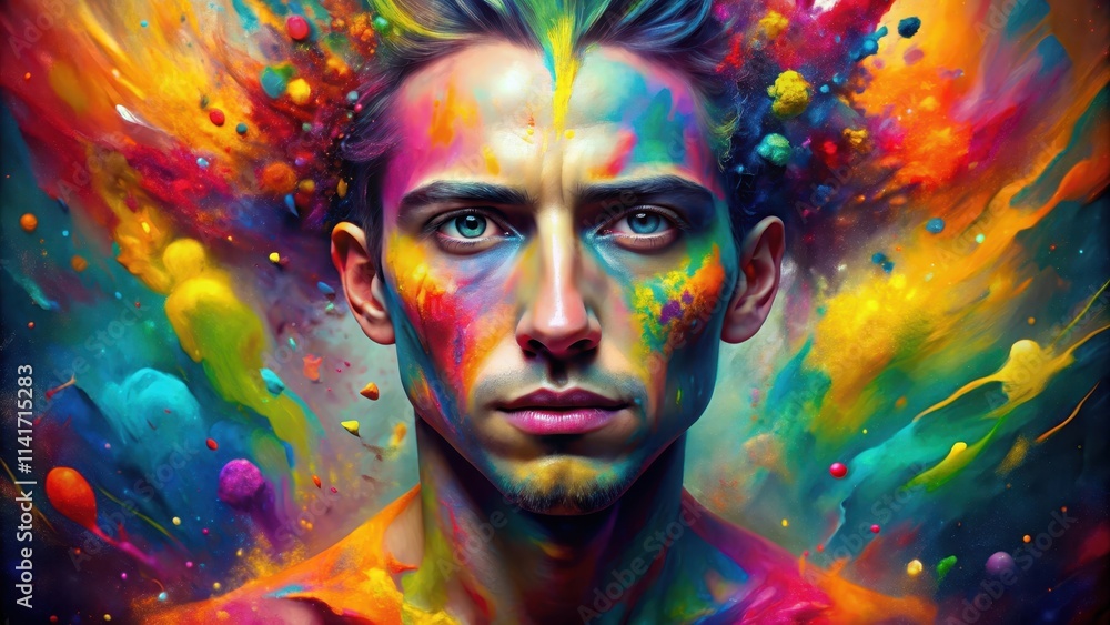 Vibrant abstract painting of a human face with dynamic explosion of colors, abstract, painting, human face, vibrant, dynamic Vibrant abstract painting of a human face with dynamic explosion of colors, abstract, painting, human face, vibrant, dynamic