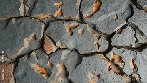stunning close-up of textured, rugged grey rock formations with deep cracks and veins