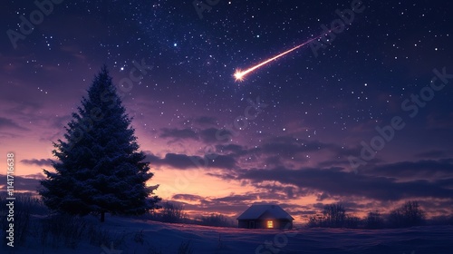 Shooting star and night sky at Christmas