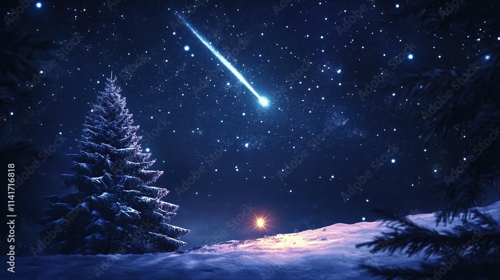 Naklejka premium Shooting star and night sky at Christmas