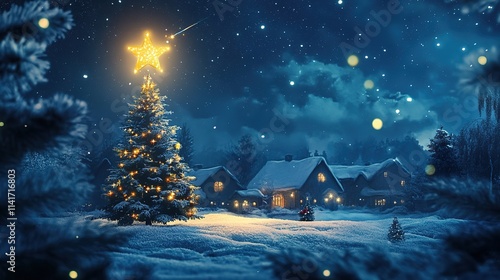 Shooting star and night sky at Christmas