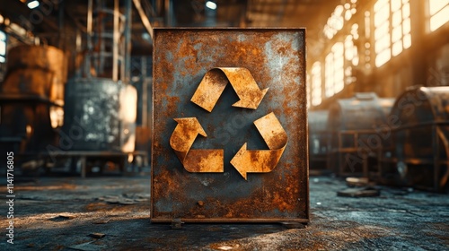 Industrial Scrap Metal Recycle Symbol Factory Environment Artwork Urban Setting Symbolism of Sustainability photo