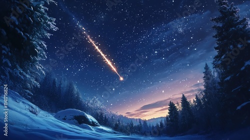 Shooting star and night sky at Christmas 