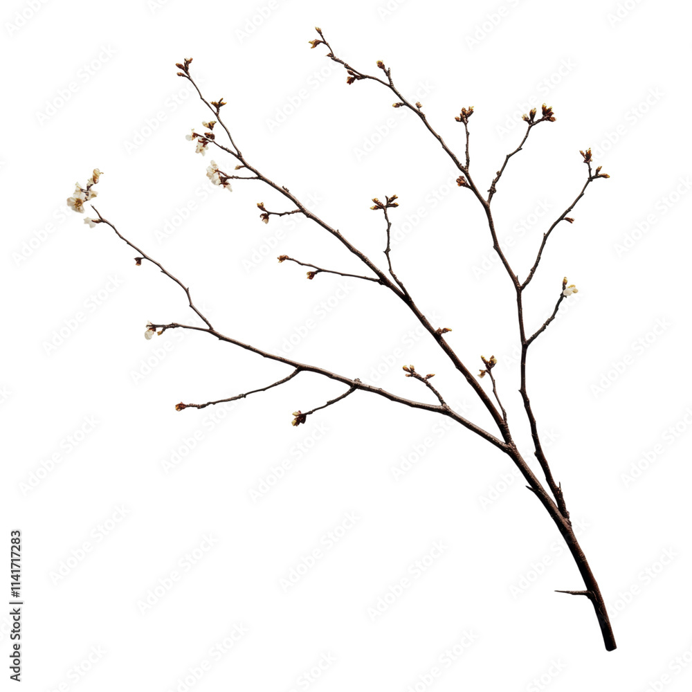 Delicate cherry blossom branch minimalist studio botanical art indoor close-up nature's beauty Delicate cherry blossom branch minimalist studio botanical art indoor close-up nature's beauty