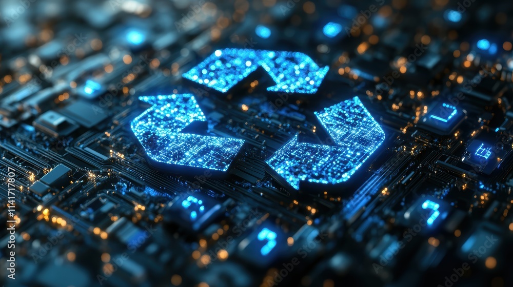 Innovative Recycle Symbol from Electric Circuit Pattern Digital Art Technology Environment Futuristic Viewpoint Innovative Recycle Symbol from Electric Circuit Pattern Digital Art Technology Environment Futuristic Viewpoint
