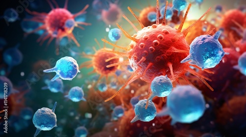 Microscopic World: Vibrant 3D Cancer Cells Multiplying on Smooth Surface