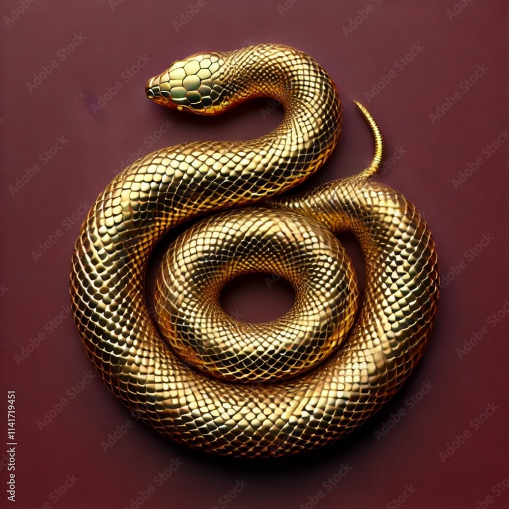 Obraz premium Golden snake on a maroon