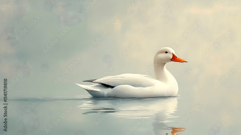 Fototapeta premium A white duck is swimming in a body of water