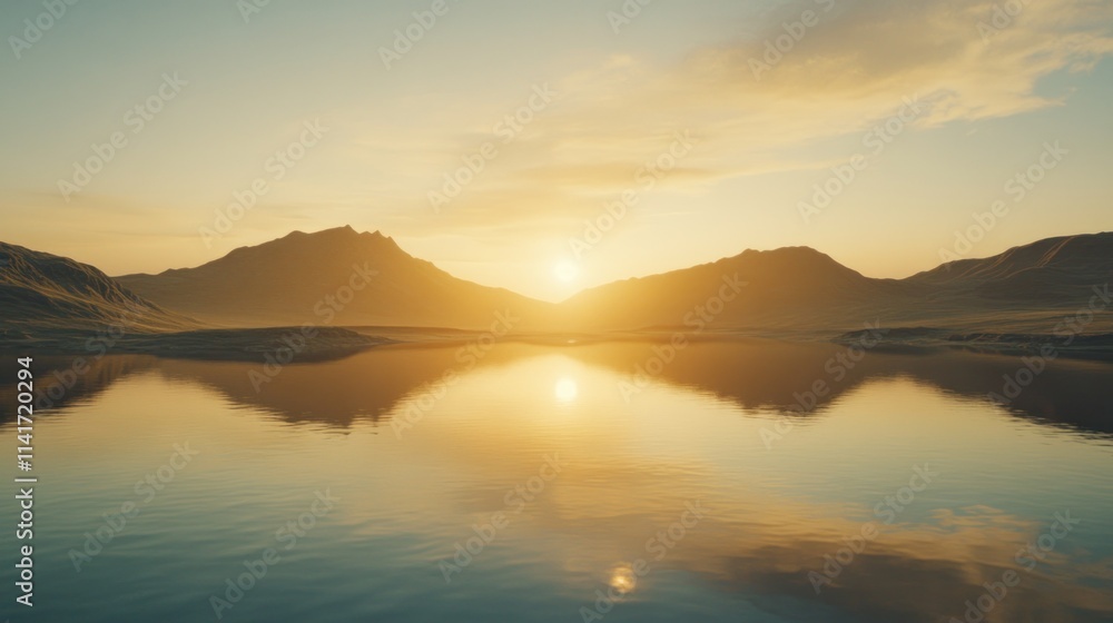 Sunset over calm lake with mountains reflecting. Sunset over calm lake with mountains reflecting.