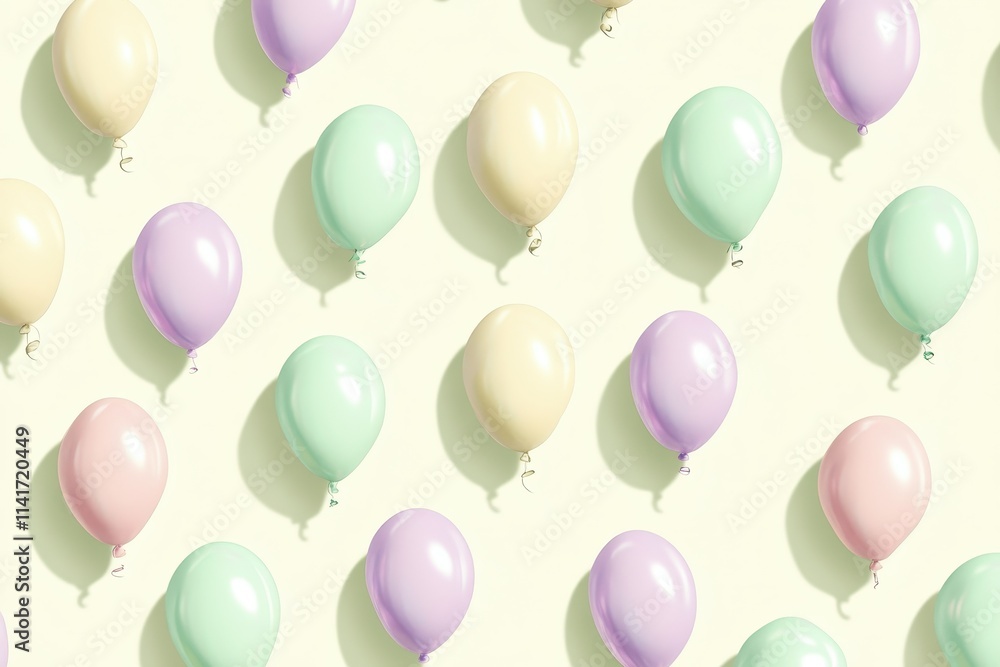 Pastel Balloons Floating on a Soft Yellow Background Minimalist Party Decor Pastel Balloons Floating on a Soft Yellow Background Minimalist Party Decor