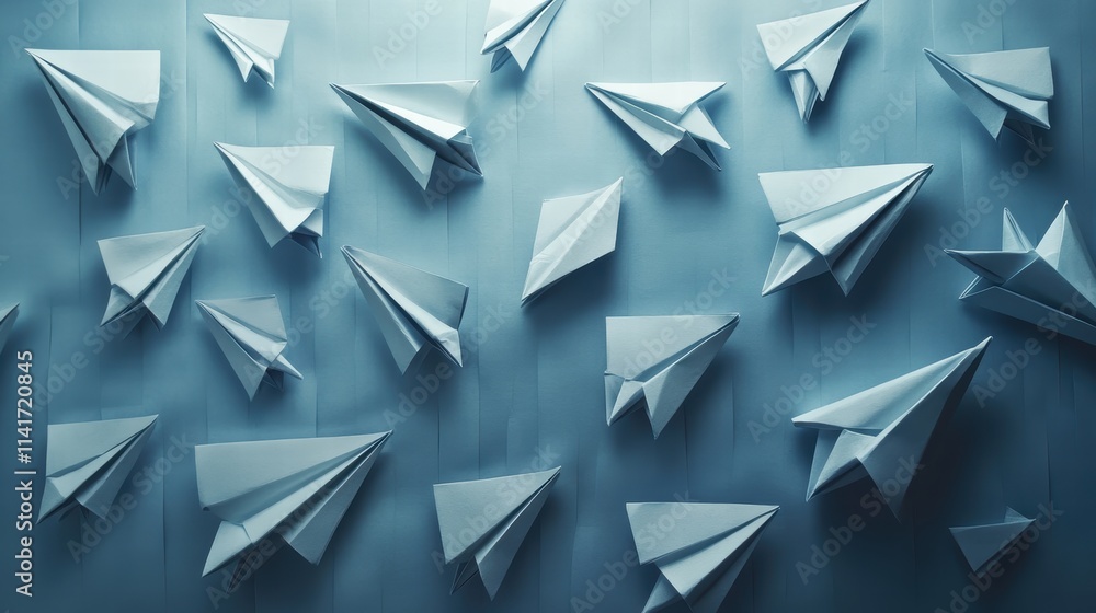 Artful Origami Showcases Paper Planes in Precise Formation Minimalistic Environment Aerial Perspective Creative Expression Artful Origami Showcases Paper Planes in Precise Formation Minimalistic Environment Aerial Perspective Creative Expression