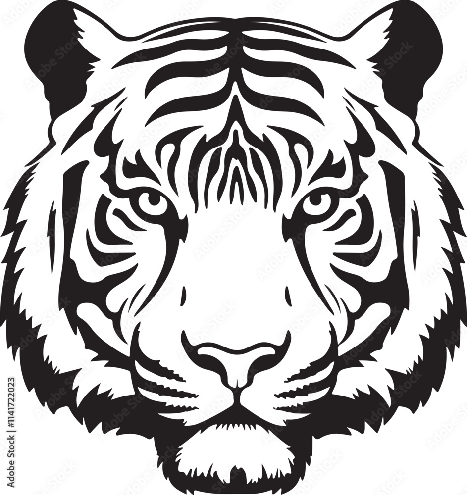 Black and white vector illustration of a tiger head in profile. Black and white vector illustration of a tiger head in profile.