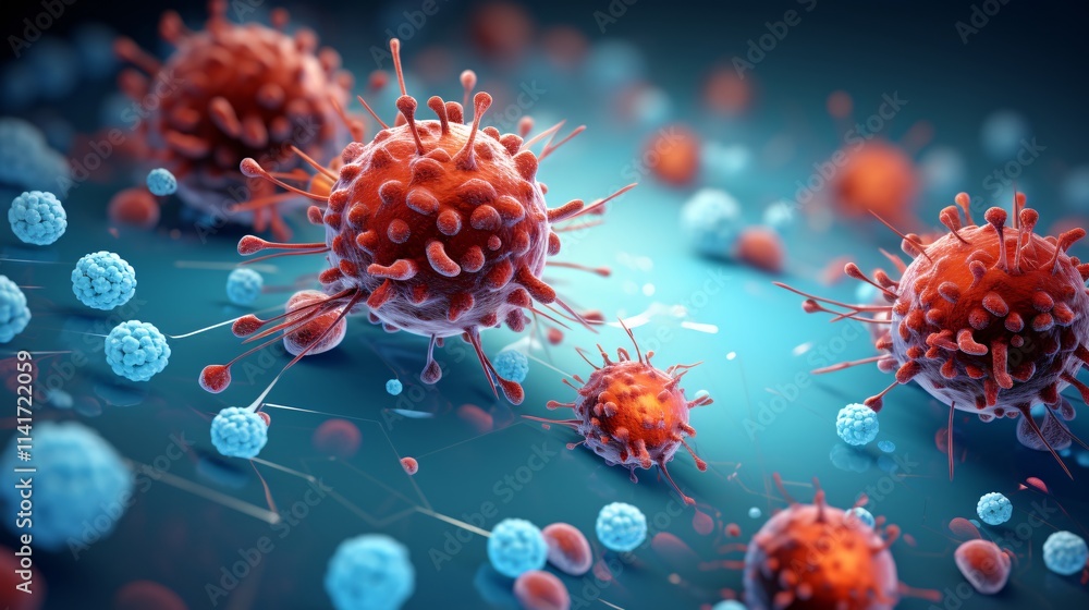Dynamic Growth of Cancer Cells - Detailed 3D Rendering with Vibrant Colors Dynamic Growth of Cancer Cells - Detailed 3D Rendering with Vibrant Colors