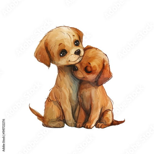 valentine couple puppies vector illustration in watercolor style