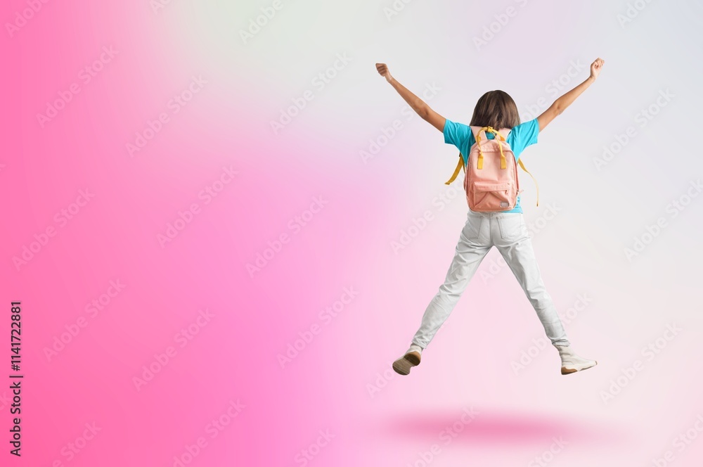 Happy funny teenager jump on background Happy funny teenager jump on background