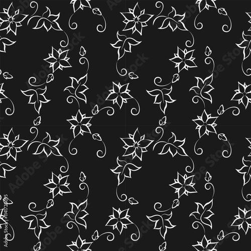 seamless botanical pattern of painted oriental motifs 