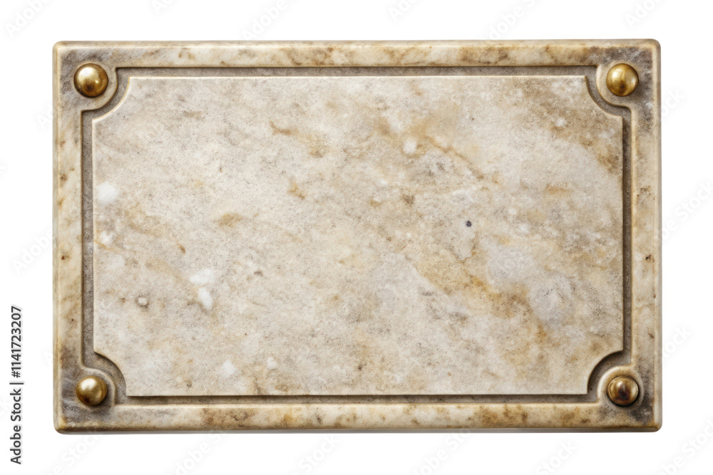 Fototapeta premium Vintage Stone Nameplate With Ornamental Corners Isolated on Transparent Background