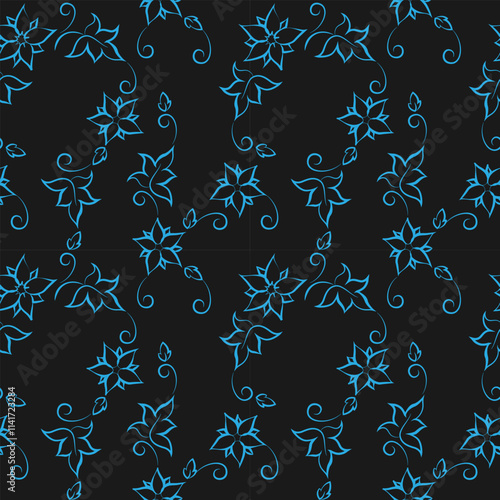 seamless botanical pattern of painted oriental motifs 