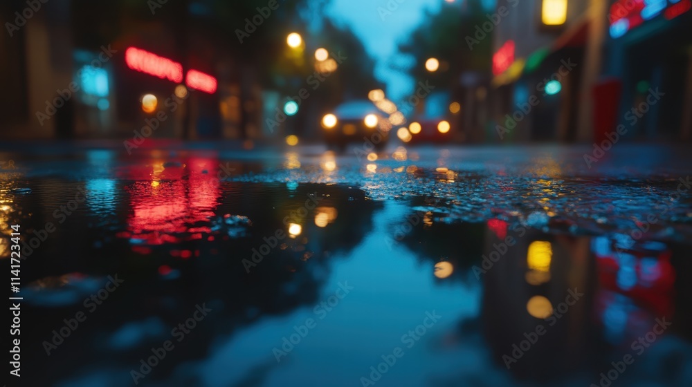 Reflective City Lights on Rainy Streets Urban Nightscape Photography Vibrant Atmosphere Low Angle Visual Aesthetics Reflective City Lights on Rainy Streets Urban Nightscape Photography Vibrant Atmosphere Low Angle Visual Aesthetics