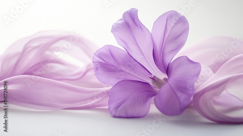 Delicate Purple Flower on Soft Silk Fabric