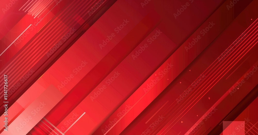 Obraz premium Abstract red background with diagonal lines and geometric shapes for design purposes.
