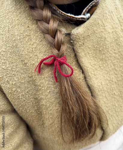 Cuadro en lienzo A girl with a red ribbon in her hair