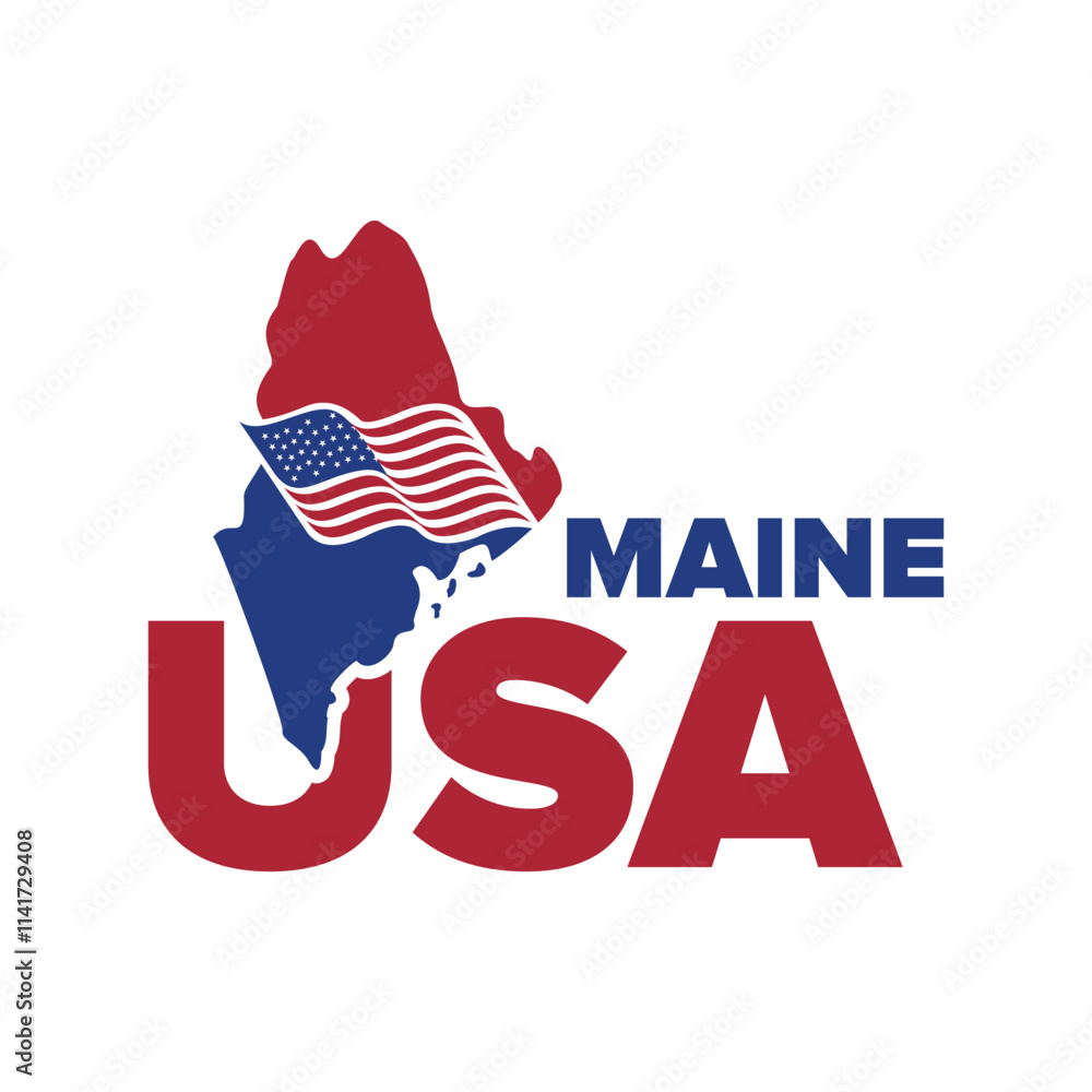 Maine USA logo with city map elements and United States flag for business identity and screen printing on t-shirts, shirts, etc. Maine USA logo with city map elements and United States flag for business identity and screen printing on t-shirts, shirts, etc.