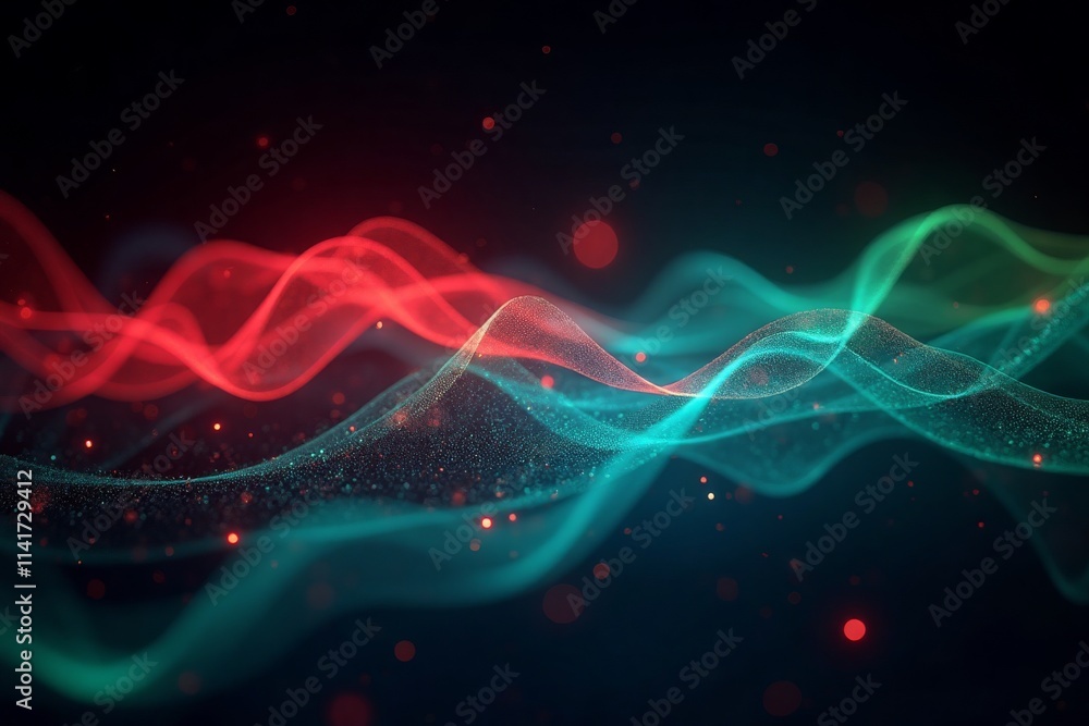 Fototapeta premium Abstract Wave Pattern. Red and green neon waves with a black background.