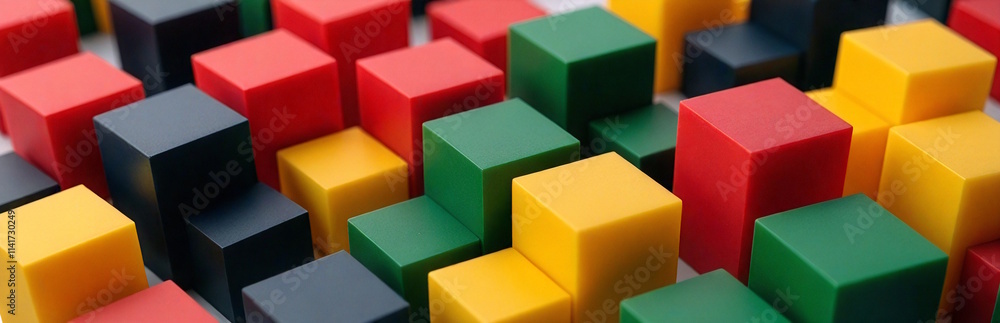 Fototapeta premium Colorful geometric blocks in red, yellow, green, and black tones, Black History Month concept