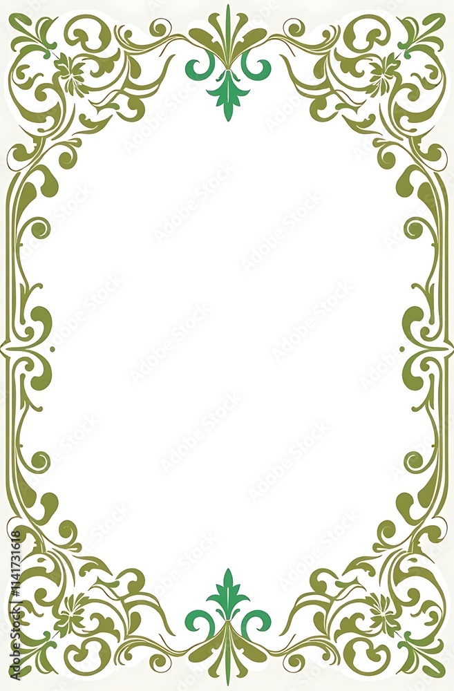 Elegant Green Floral Frame Design With White Center
