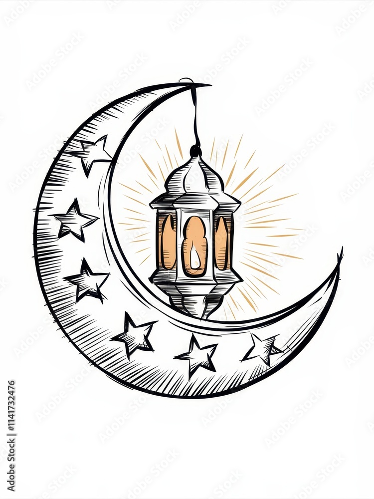 Crescent Moon Lantern Stars Islamic Design Illustration Crescent Moon Lantern Stars Islamic Design Illustration