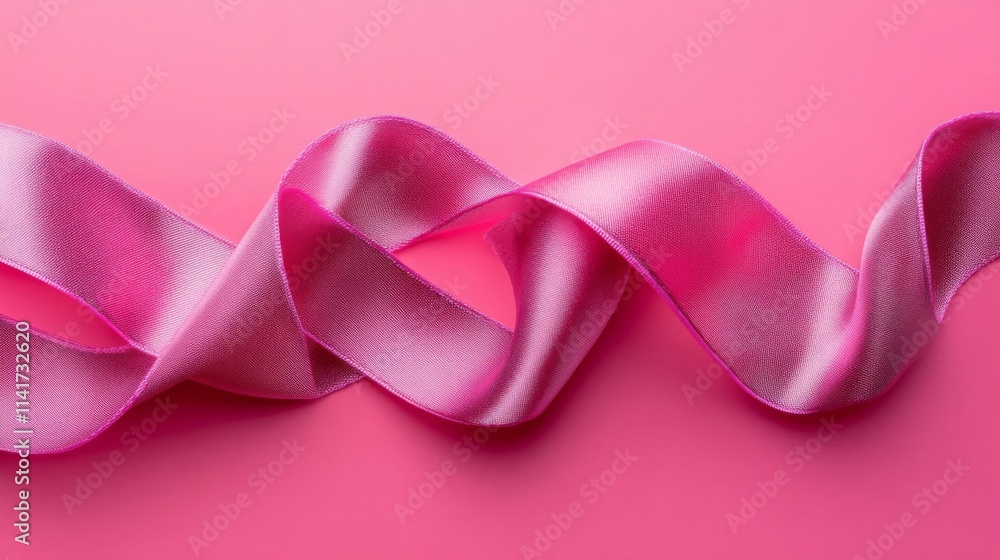 Pink satin ribbon elegantly swirls on pink background Pink satin ribbon elegantly swirls on pink background