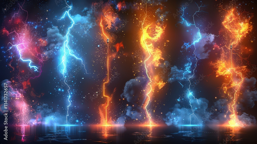 The Abstract Effect of Lightning and Lighting Depicted with a Set of Zippers, Thunderstorm, Electricity, and Explosion, Representing Natural Strength and Magic The Abstract Effect of Lightning and Lighting Depicted with a Set of Zippers, Thunderstorm, Electricity, and Explosion, Representing Natural Strength and Magic