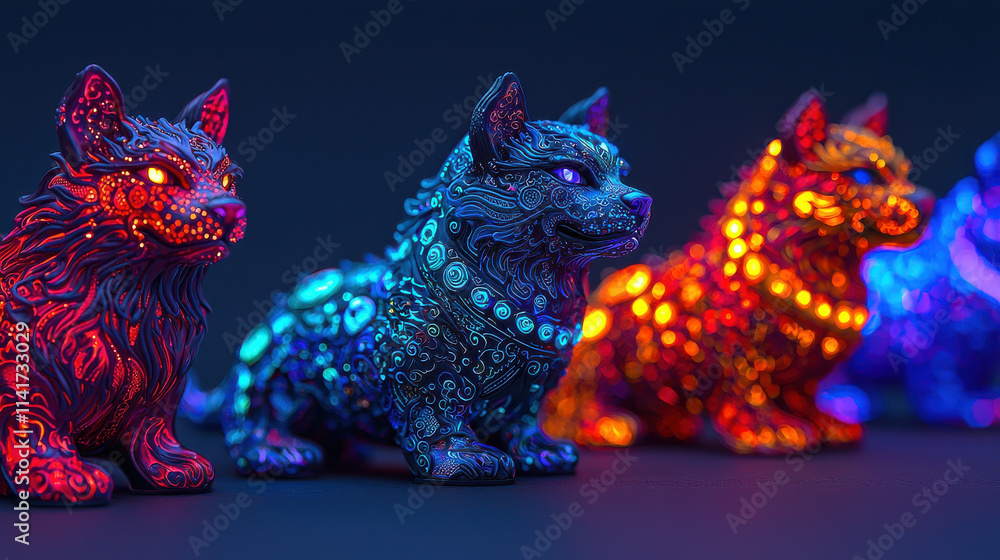 Fototapeta premium Intricate glowing zodiac animals with vibrant patterns