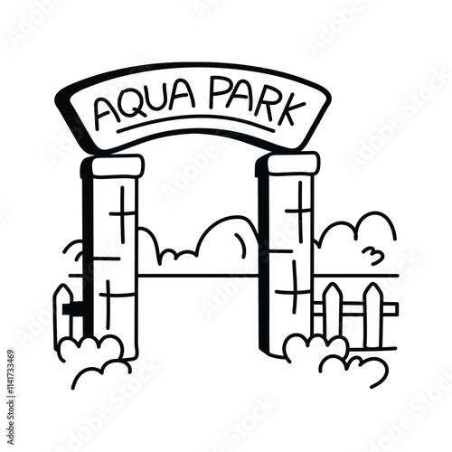 Icon of an aqua park entrance with a signboard