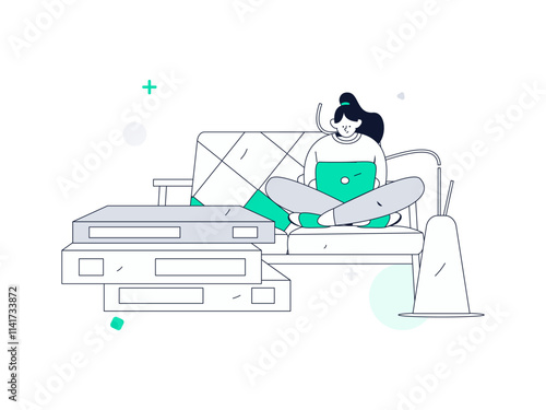 Home indoor character scene flat vector concept operation hand drawn illustration
