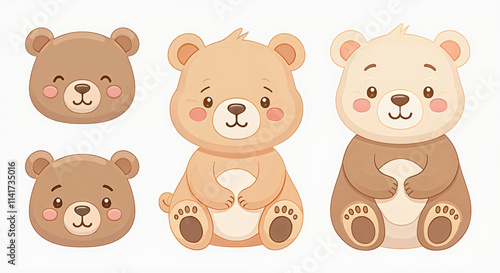Wallpaper Mural Cute Teddy Bear Illustration Collection with Adorable Bear Faces and Cartoon Style for Kids Torontodigital.ca