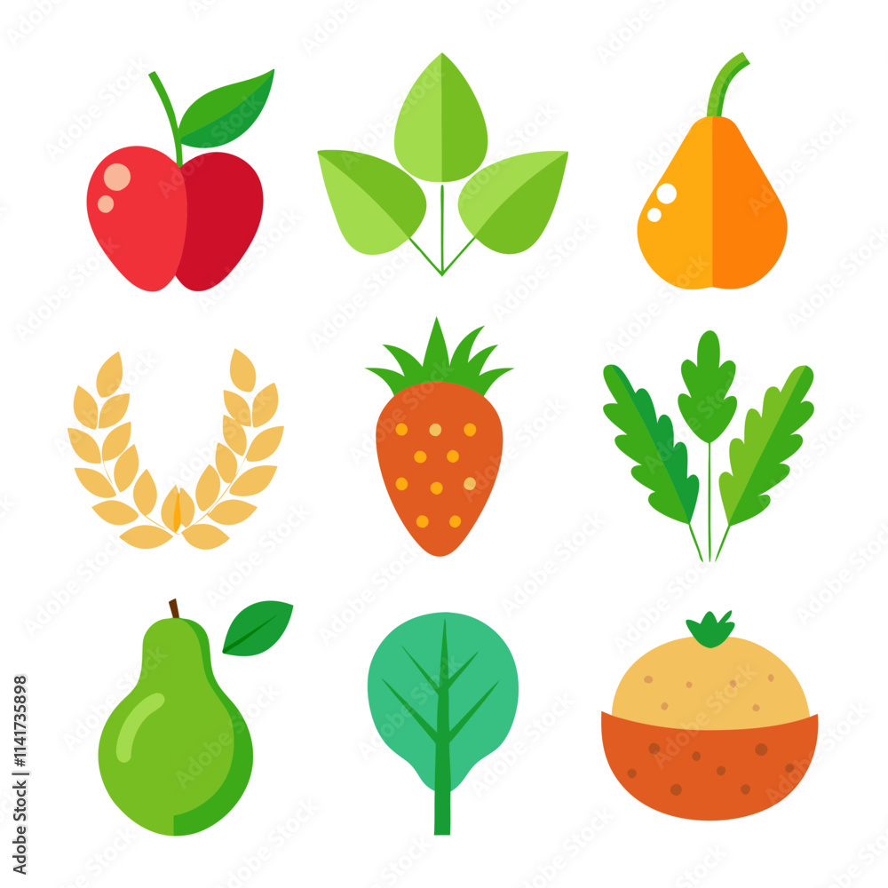 Natural food elements collections for business branding in white background Natural food elements collections for business branding in white background