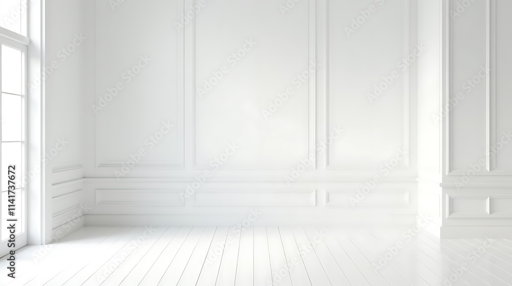 Fototapeta premium Empty sunlit room with large window, perfect for interior design inspiration, Generative AI