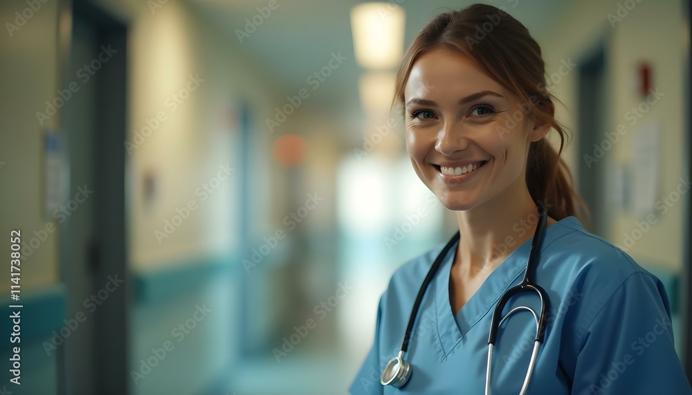 A smiling doctor walking down the corridor with a stethoscope, ready to attend to a patient, exuding confidence and compassion in a healthcare environment. A smiling doctor walking down the corridor with a stethoscope, ready to attend to a patient, exuding confidence and compassion in a healthcare environment.