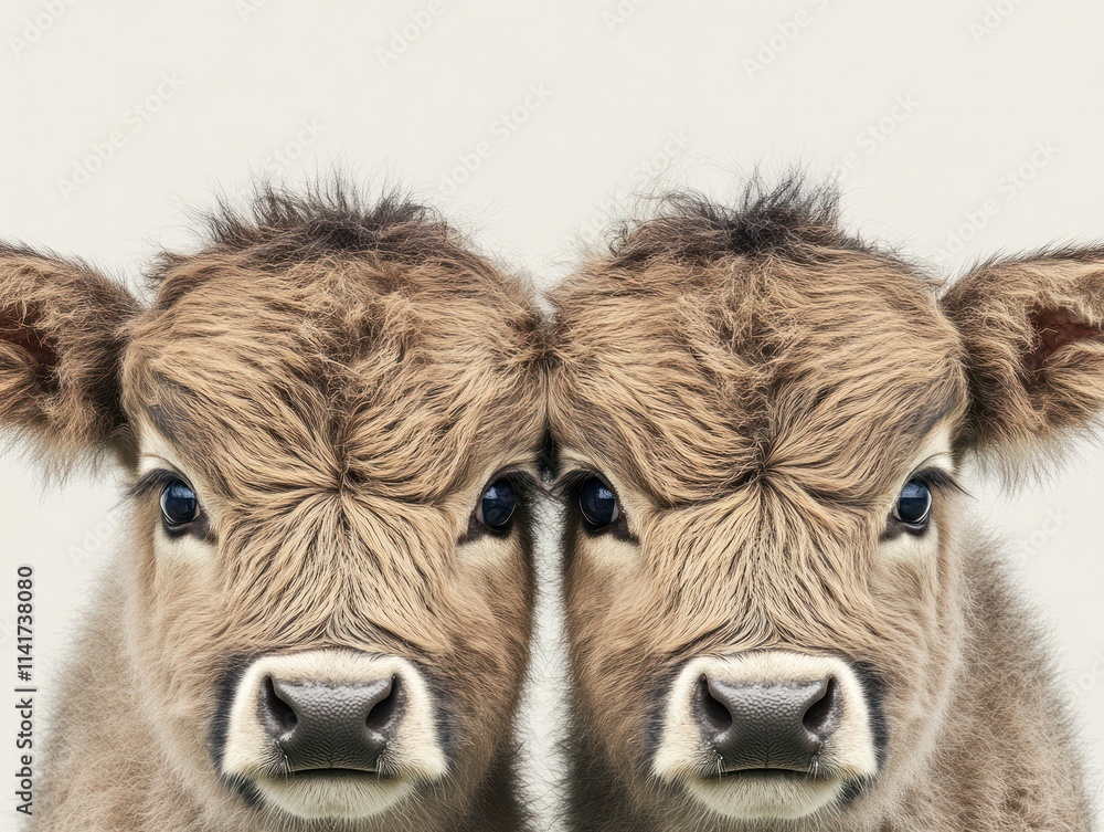 Two adorable calves with soft fur and expressive eyes. Two adorable calves with soft fur and expressive eyes.