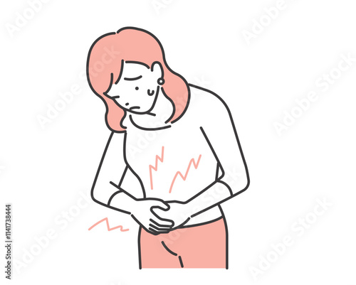 腹痛に悩む女性のベクターイラスト