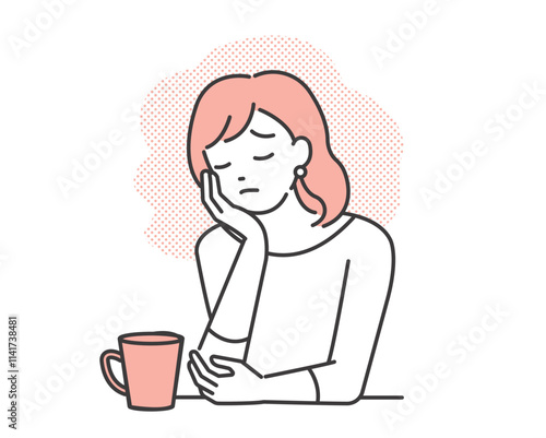頬図をついて悩む女性のベクターイラスト