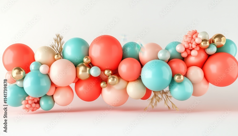 Obraz premium Festive Balloon Garland Delight Peach, Teal, and Gold Balloons with Elegant Gold Accents