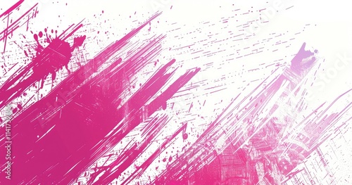 Abstract pink splashes and strokes create a vibrant, artistic background.