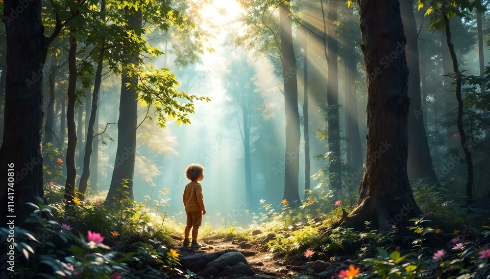 A boy walking through the forest. A peaceful and serene scene capturing the child’s connection with nature, surrounded by trees and the calm beauty of the woodland environment. A boy walking through the forest. A peaceful and serene scene capturing the child’s connection with nature, surrounded by trees and the calm beauty of the woodland environment.