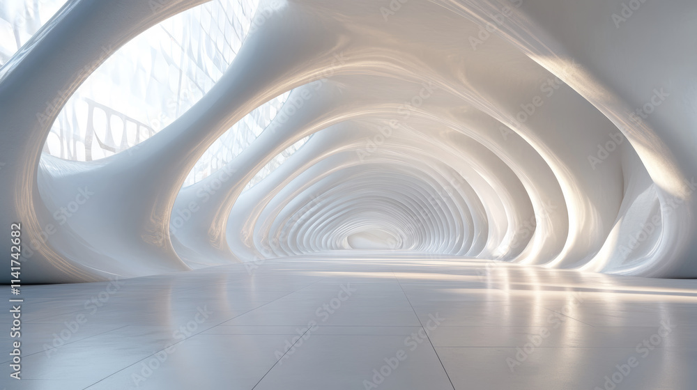 Fototapeta premium Unique architectural interior featuring smooth, flowing lines and bright lighting in a spacious environment