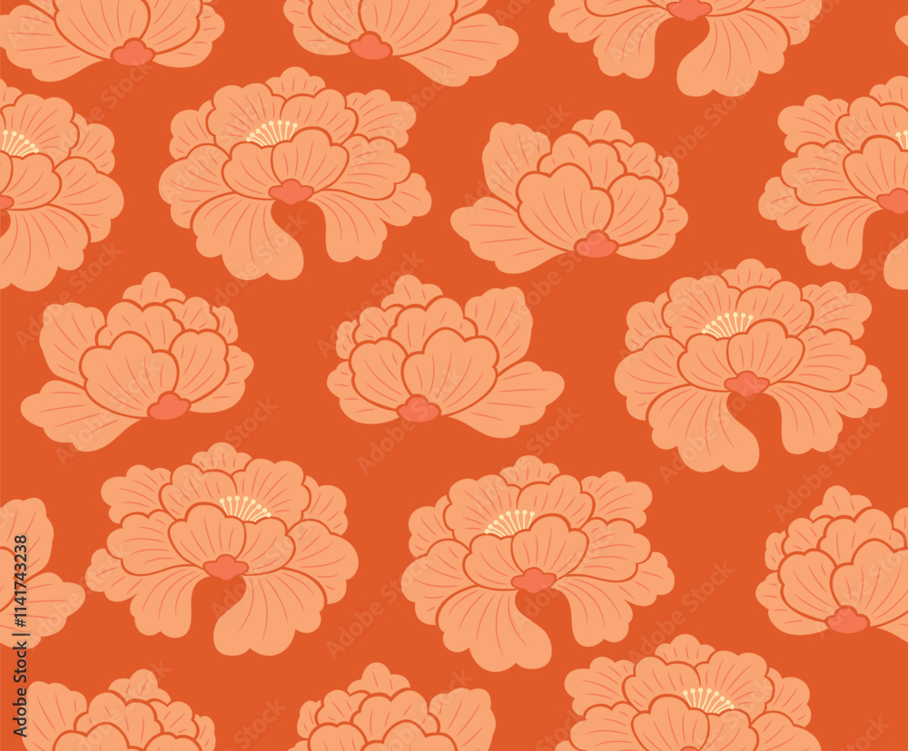 Japanese Classic Flower Bloom Vector Seamless Pattern Japanese Classic Flower Bloom Vector Seamless Pattern