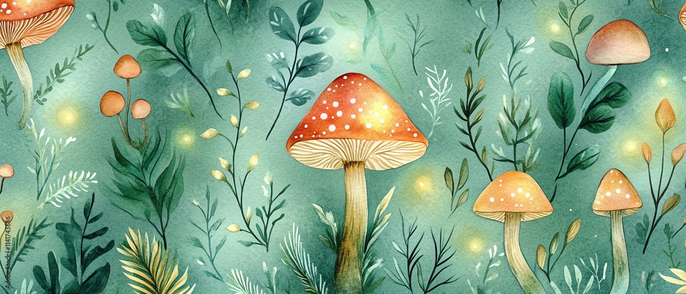 Colorful mushrooms in a lush green background. Colorful mushrooms in a lush green background.